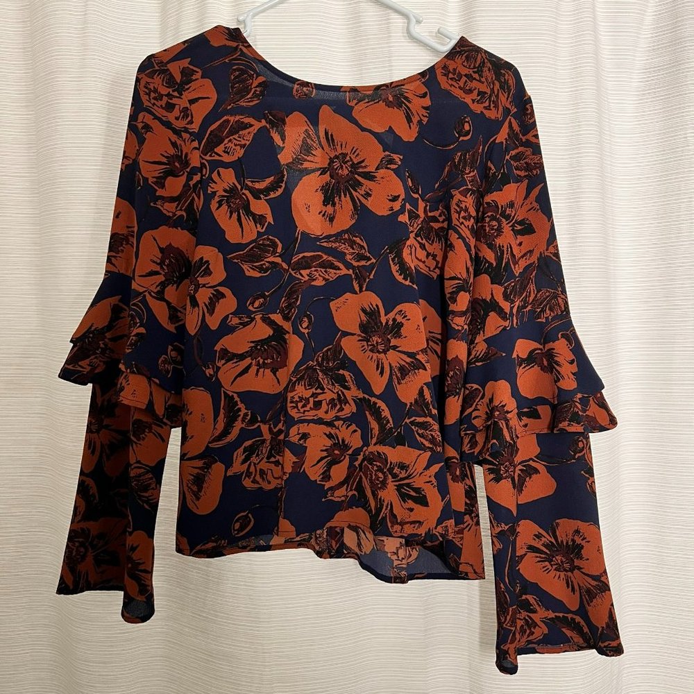 Nordstrom Rack Double Ruffle Sleeve Floral Long Sleeve Top